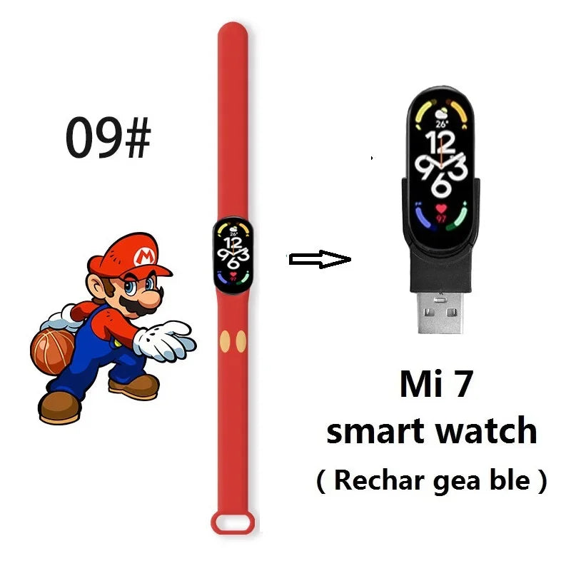 Super Marios Bros Bluetooth Smart Watch M7 Bracelet Sports Electronic Heart Rate Blood Pressure Blood Oxygen Monitoring Watch Gi