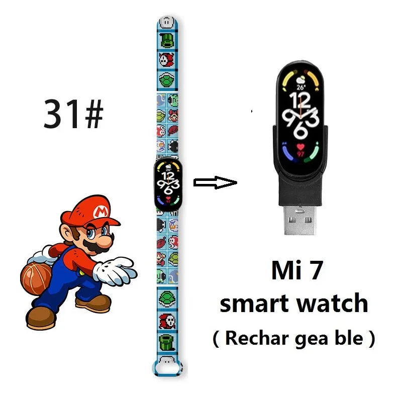 Super Marios Bros Bluetooth Smart Watch M7 Bracelet Sports Electronic Heart Rate Blood Pressure Blood Oxygen Monitoring Watch Gi