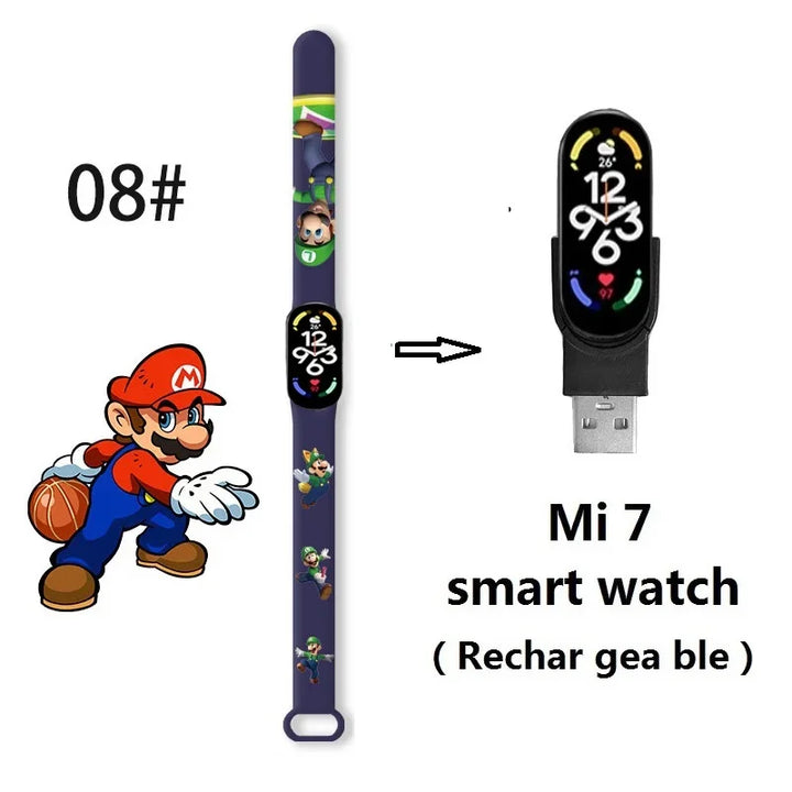 Super Marios Bros Bluetooth Smart Watch M7 Bracelet Sports Electronic Heart Rate Blood Pressure Blood Oxygen Monitoring Watch Gi