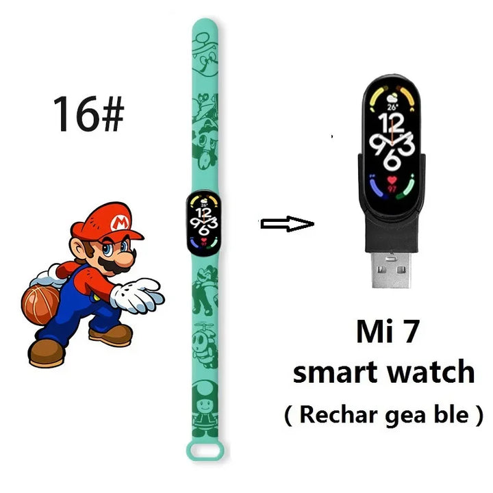 Super Marios Bros Bluetooth Smart Watch M7 Bracelet Sports Electronic Heart Rate Blood Pressure Blood Oxygen Monitoring Watch Gi