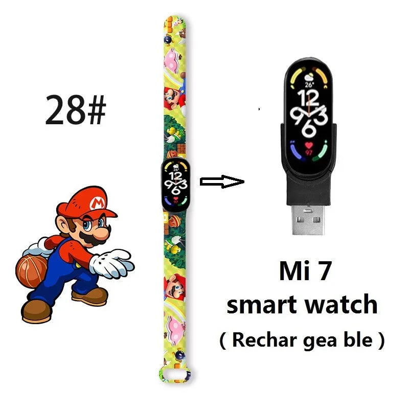 Super Marios Bros Bluetooth Smart Watch M7 Bracelet Sports Electronic Heart Rate Blood Pressure Blood Oxygen Monitoring Watch Gi