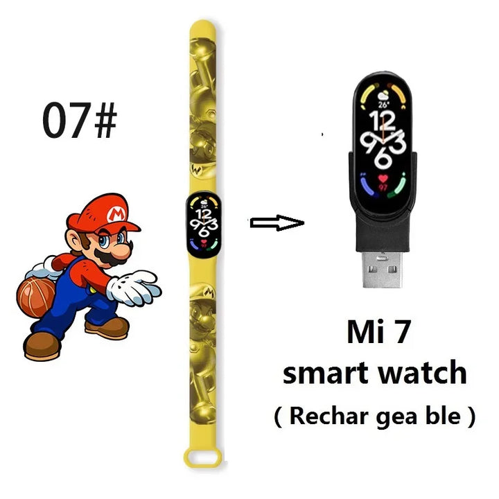 Super Marios Bros Bluetooth Smart Watch M7 Bracelet Sports Electronic Heart Rate Blood Pressure Blood Oxygen Monitoring Watch Gi