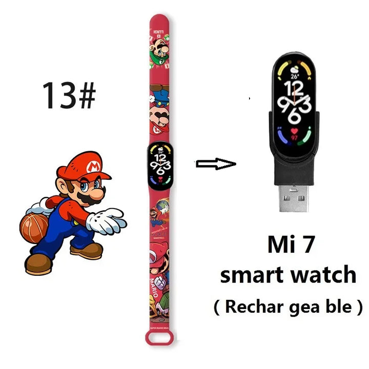 Super Marios Bros Bluetooth Smart Watch M7 Bracelet Sports Electronic Heart Rate Blood Pressure Blood Oxygen Monitoring Watch Gi