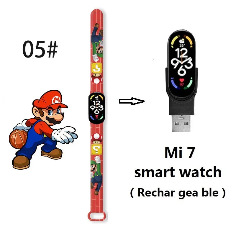 Super Marios Bros Bluetooth Smart Watch M7 Bracelet Sports Electronic Heart Rate Blood Pressure Blood Oxygen Monitoring Watch Gi