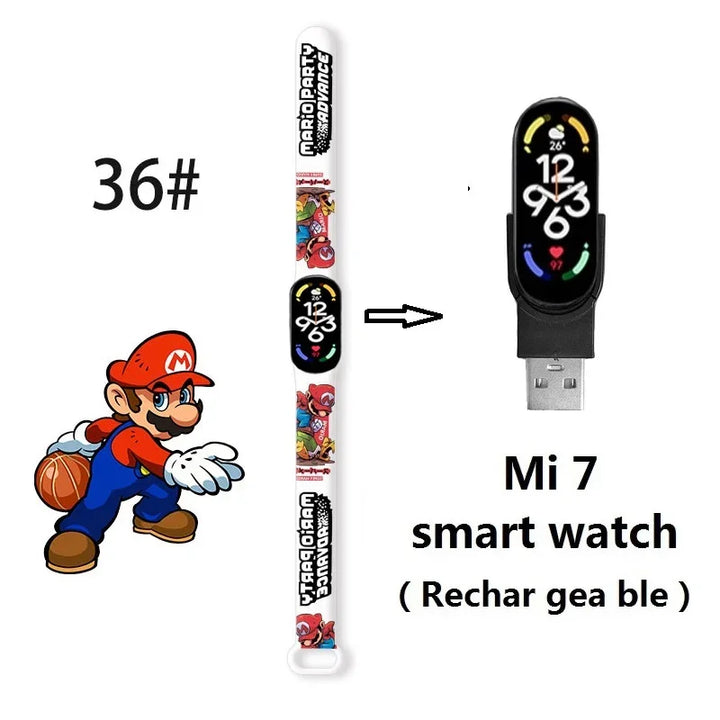 Super Marios Bros Bluetooth Smart Watch M7 Bracelet Sports Electronic Heart Rate Blood Pressure Blood Oxygen Monitoring Watch Gi