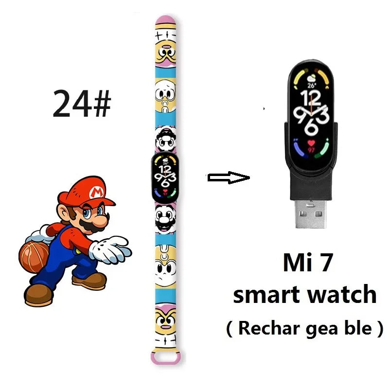 Super Marios Bros Bluetooth Smart Watch M7 Bracelet Sports Electronic Heart Rate Blood Pressure Blood Oxygen Monitoring Watch Gi