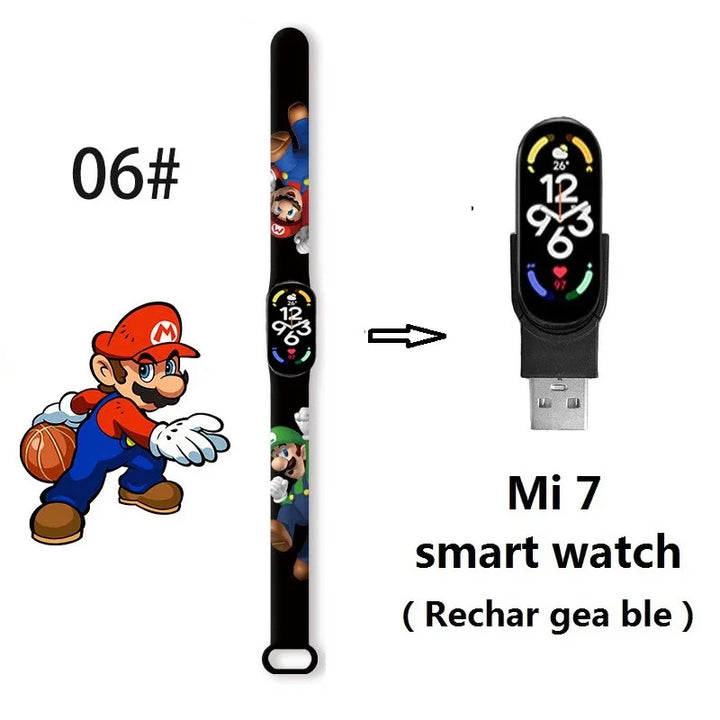 Super Marios Bros Bluetooth Smart Watch M7 Bracelet Sports Electronic Heart Rate Blood Pressure Blood Oxygen Monitoring Watch Gi