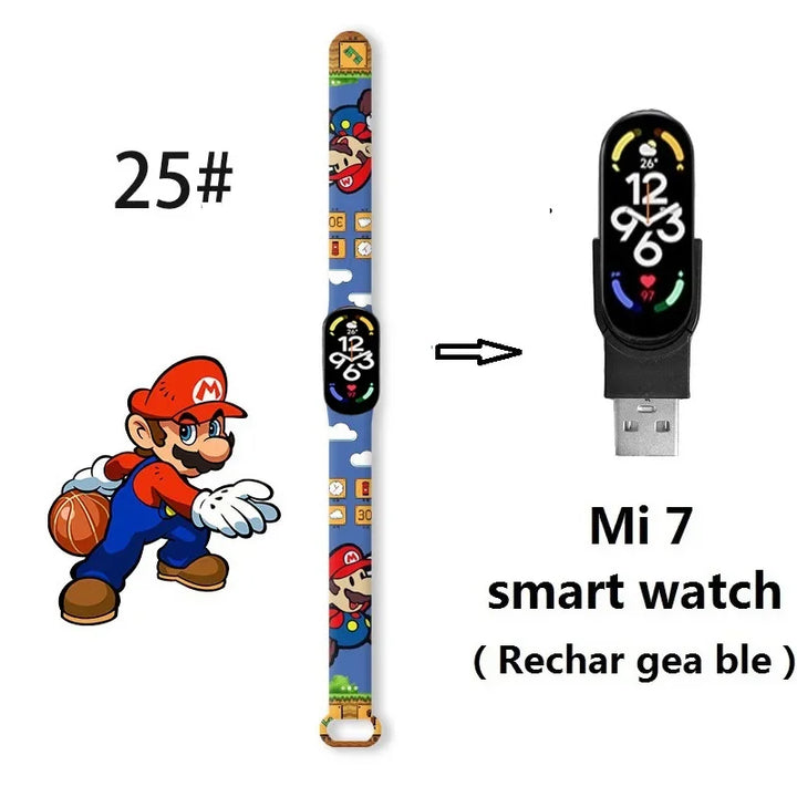 Super Marios Bros Bluetooth Smart Watch M7 Bracelet Sports Electronic Heart Rate Blood Pressure Blood Oxygen Monitoring Watch Gi