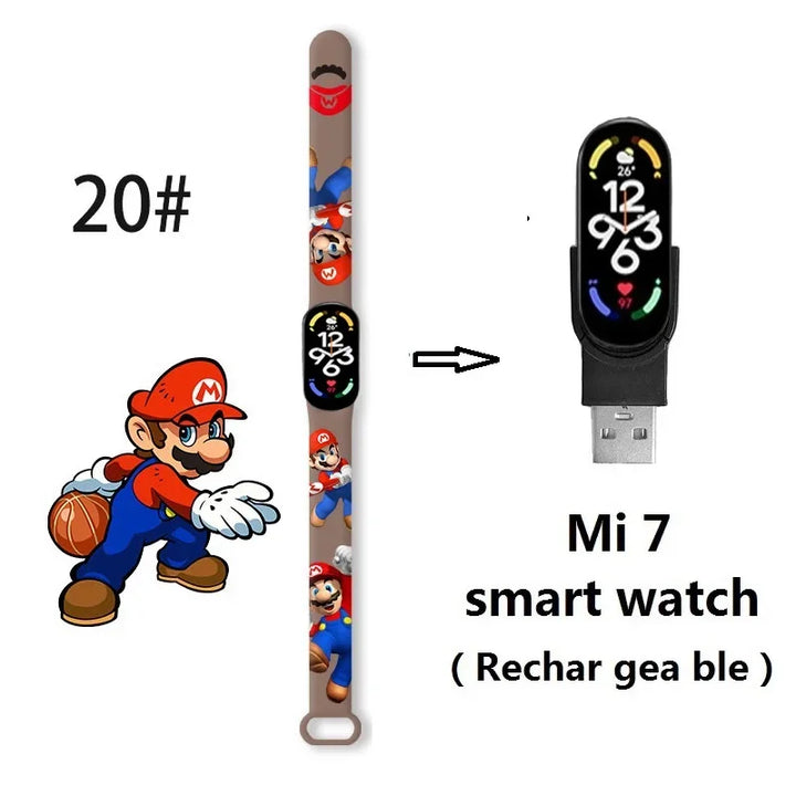 Super Marios Bros Bluetooth Smart Watch M7 Bracelet Sports Electronic Heart Rate Blood Pressure Blood Oxygen Monitoring Watch Gi