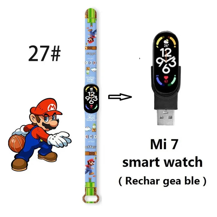 Super Marios Bros Bluetooth Smart Watch M7 Bracelet Sports Electronic Heart Rate Blood Pressure Blood Oxygen Monitoring Watch Gi