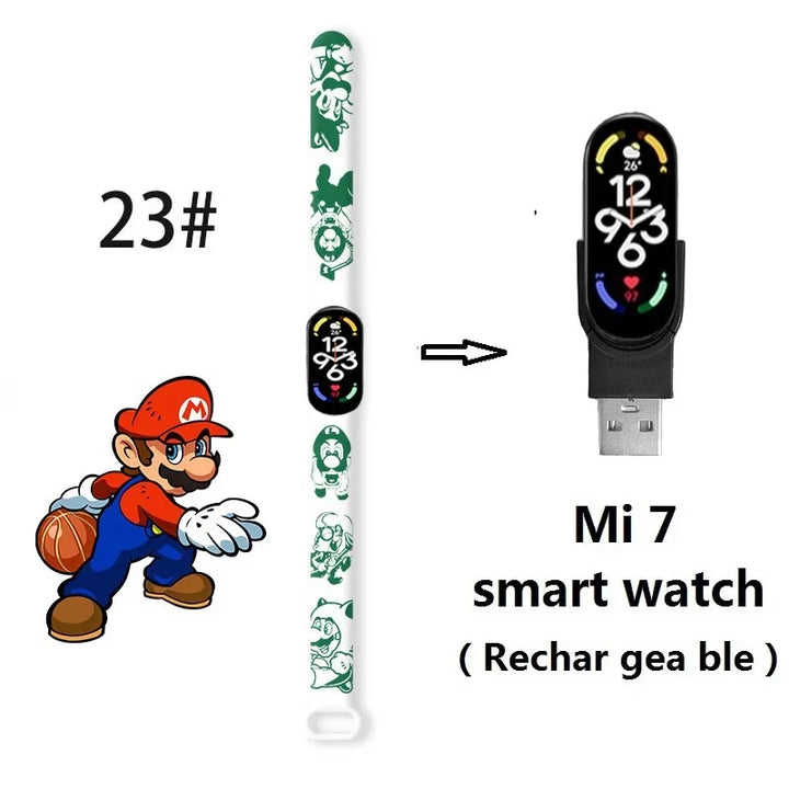 Super Marios Bros Bluetooth Smart Watch M7 Bracelet Sports Electronic Heart Rate Blood Pressure Blood Oxygen Monitoring Watch Gi