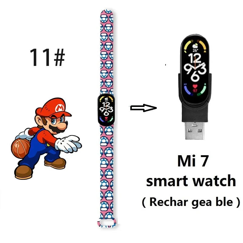 Super Marios Bros Bluetooth Smart Watch M7 Bracelet Sports Electronic Heart Rate Blood Pressure Blood Oxygen Monitoring Watch Gi